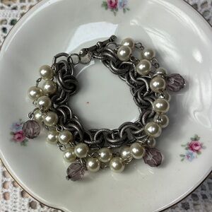 Vintage Pearl Charm Chain Bracelet